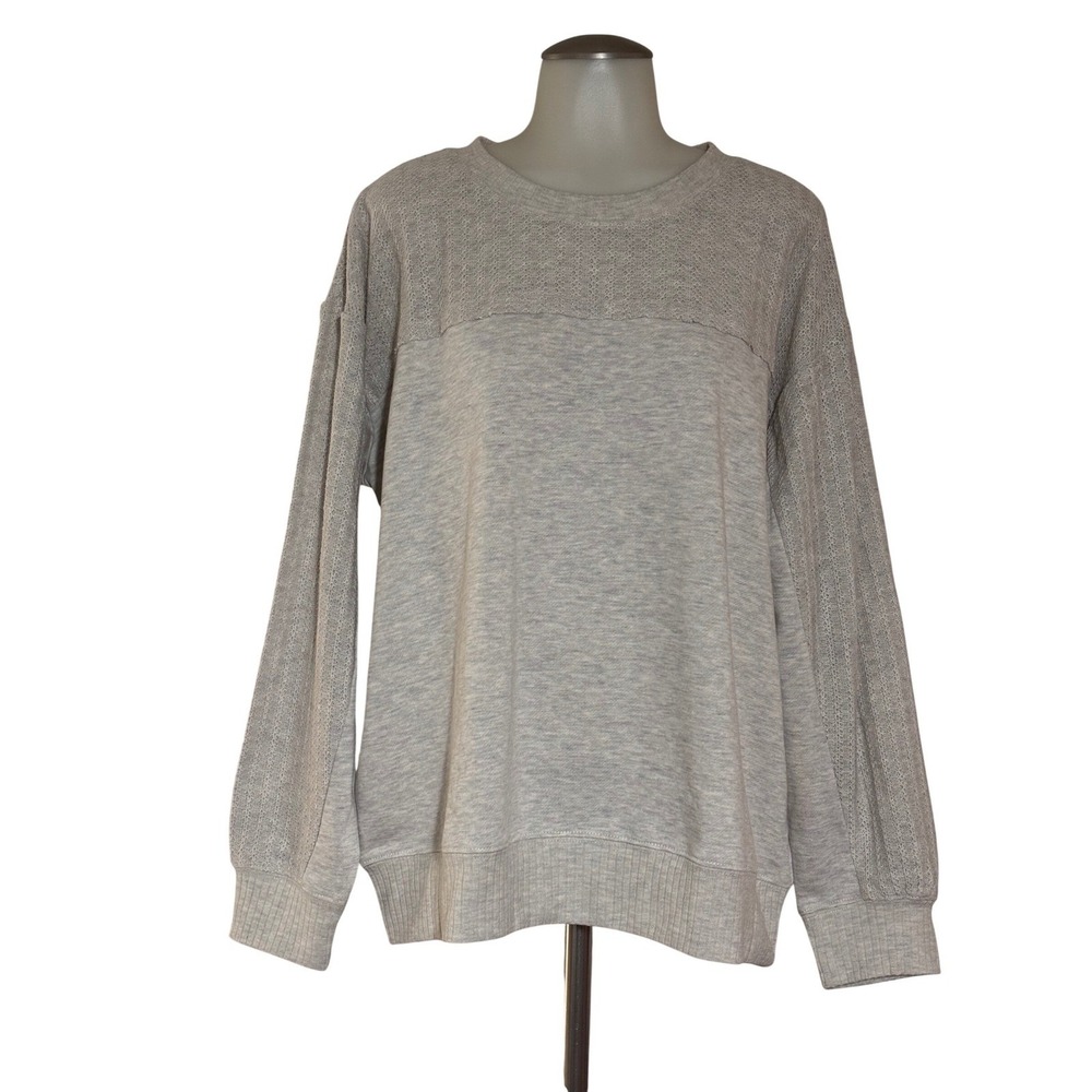 Maurices Mixed Media Sweatshirt Women XL Gray New NWT Crochet Knit Fleece